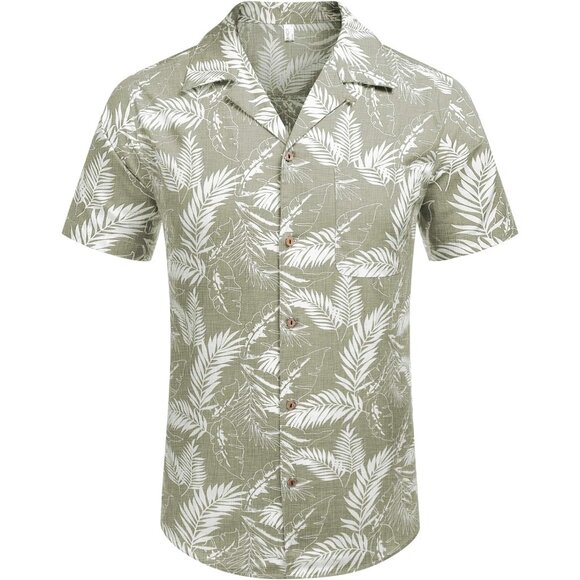 Men's Hawaiian Floral Shirts Cotton Linen Button Down Tropical Holiday Beach - Picture 4 of 5